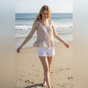 Sim & Sam Leopard Print Ruffle Strap Boho Tank Top Small